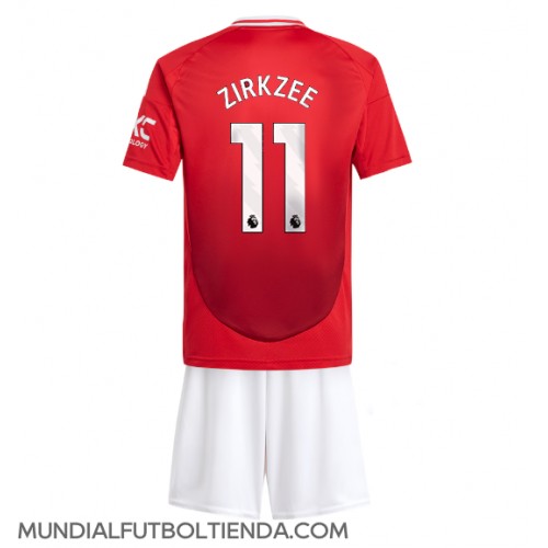 Camiseta Manchester United Joshua Zirkzee #11 Primera Equipación Replica 2024-25 para niños mangas cortas (+ Pantalones cortos)